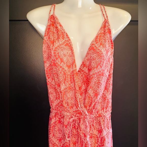 Elan Rochelle Elegant High Slit Coral Paisley Maxi Dress - Picture 2 of 7